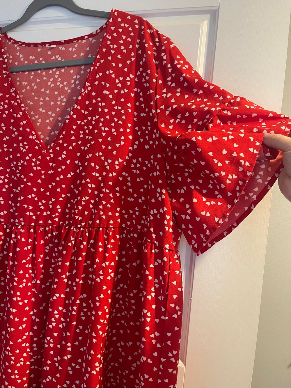 Red Heart Print V-Neck Babydoll Dress - Picture 3 of 7